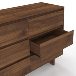 Commode Yumi 6 tiroirs en bois effet noyer