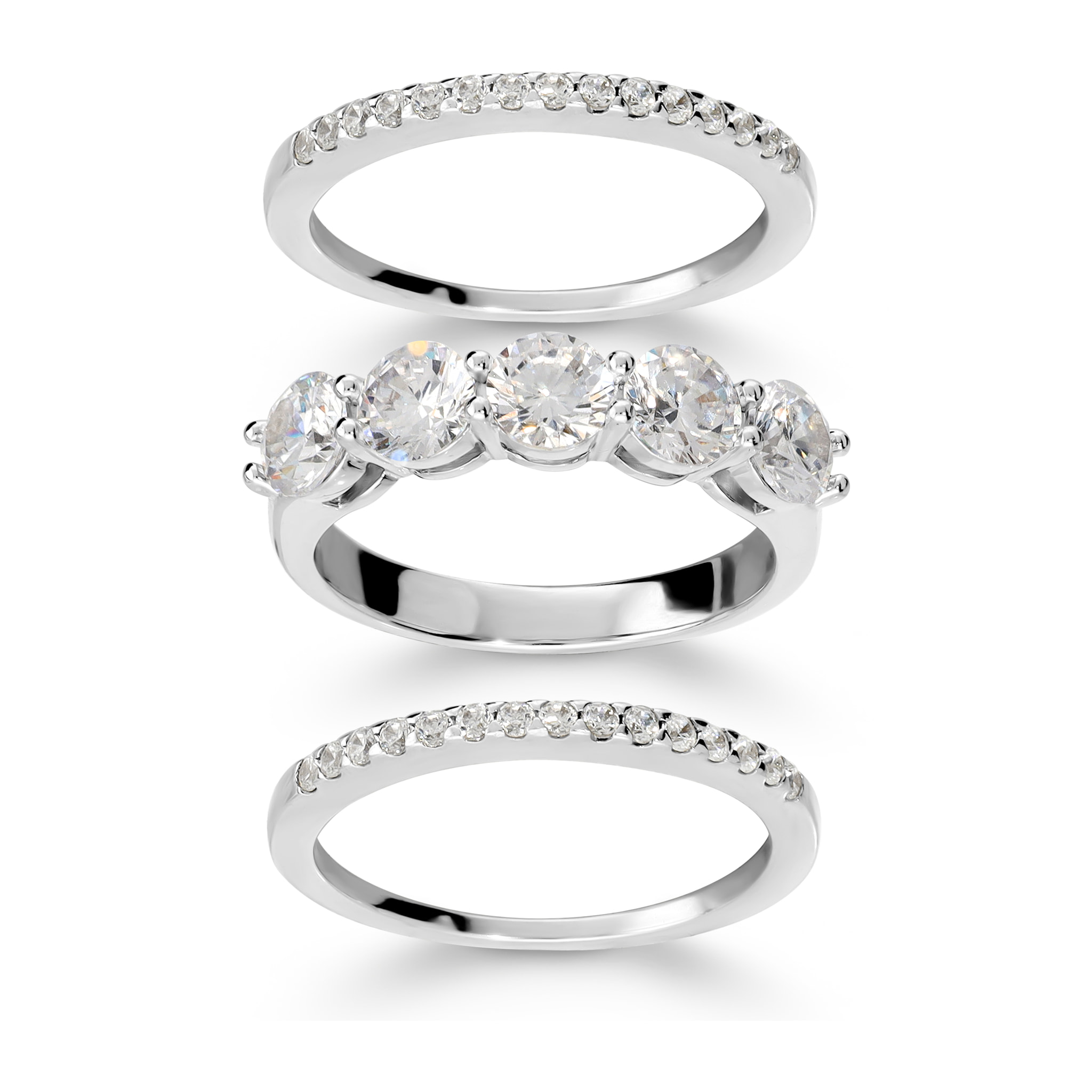 Set Anelli Veretta e Riviera in Argento 925 con Cubic Zirconia