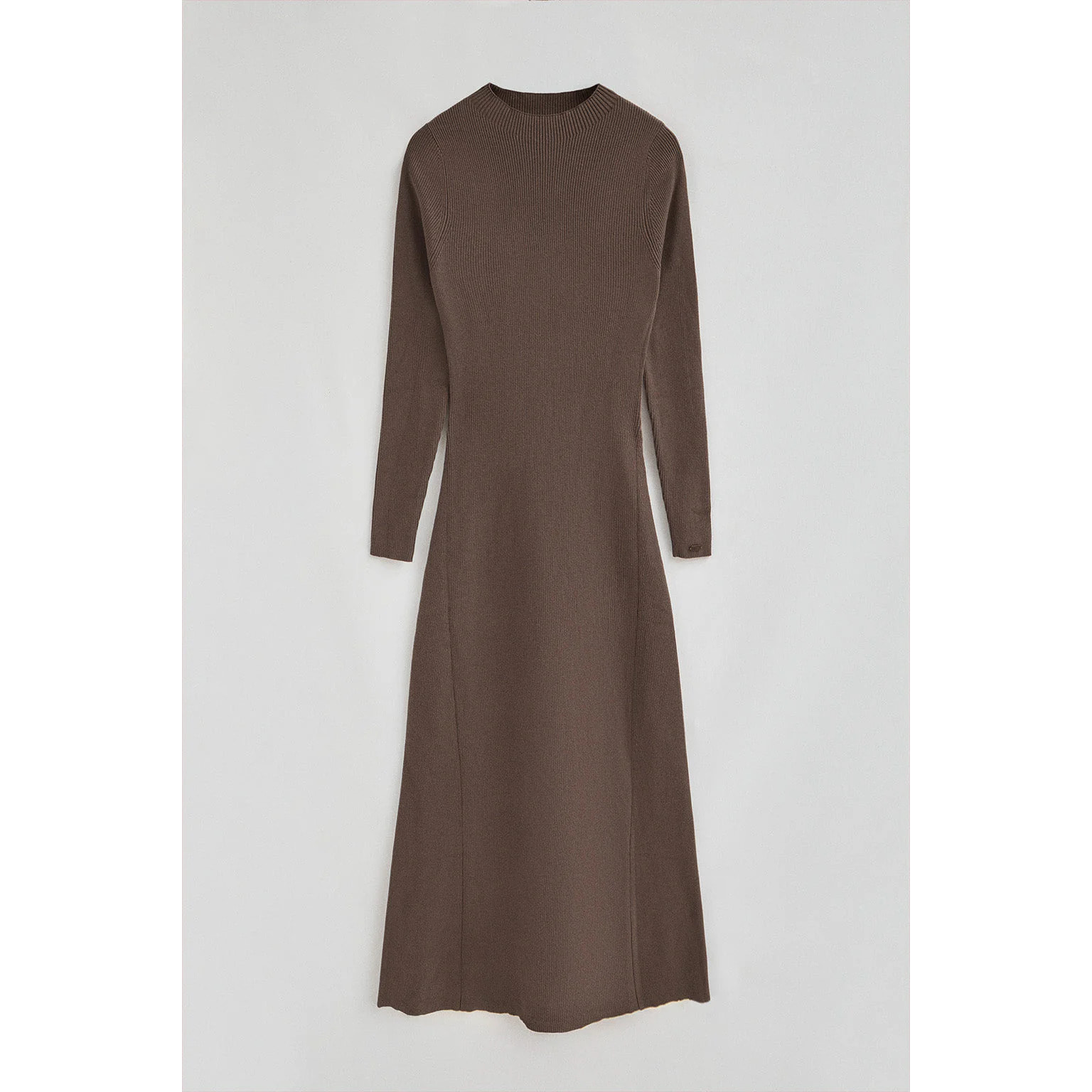 Vestido largo de cuello perkins marrón con logo Polo Club