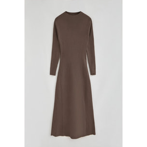 Vestido largo de cuello perkins marrón con logo Polo Club