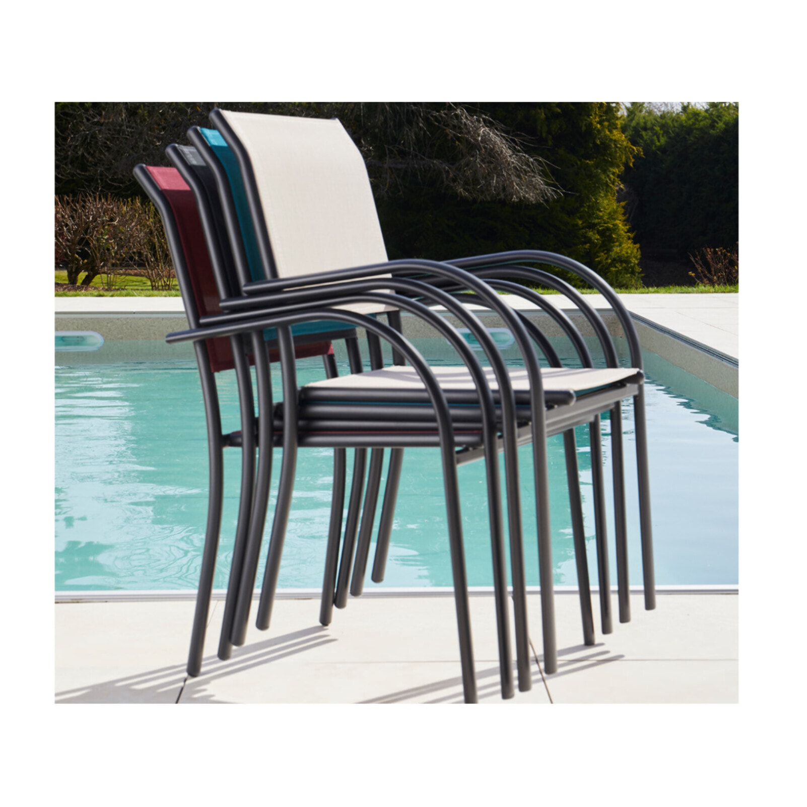 HONFLEUR BEZIERS - Ensemble table et chaises de jardin  - Gris anthracite et Lin