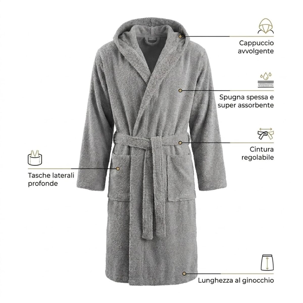 INTRECCI HOME Accappatoio Uomo e Donna, in Puro Cotone Jacquard 500 g, , Morbidezza Extra, Avvolgente, con Cappuccio e Tasche, Elegante e Confortevole,