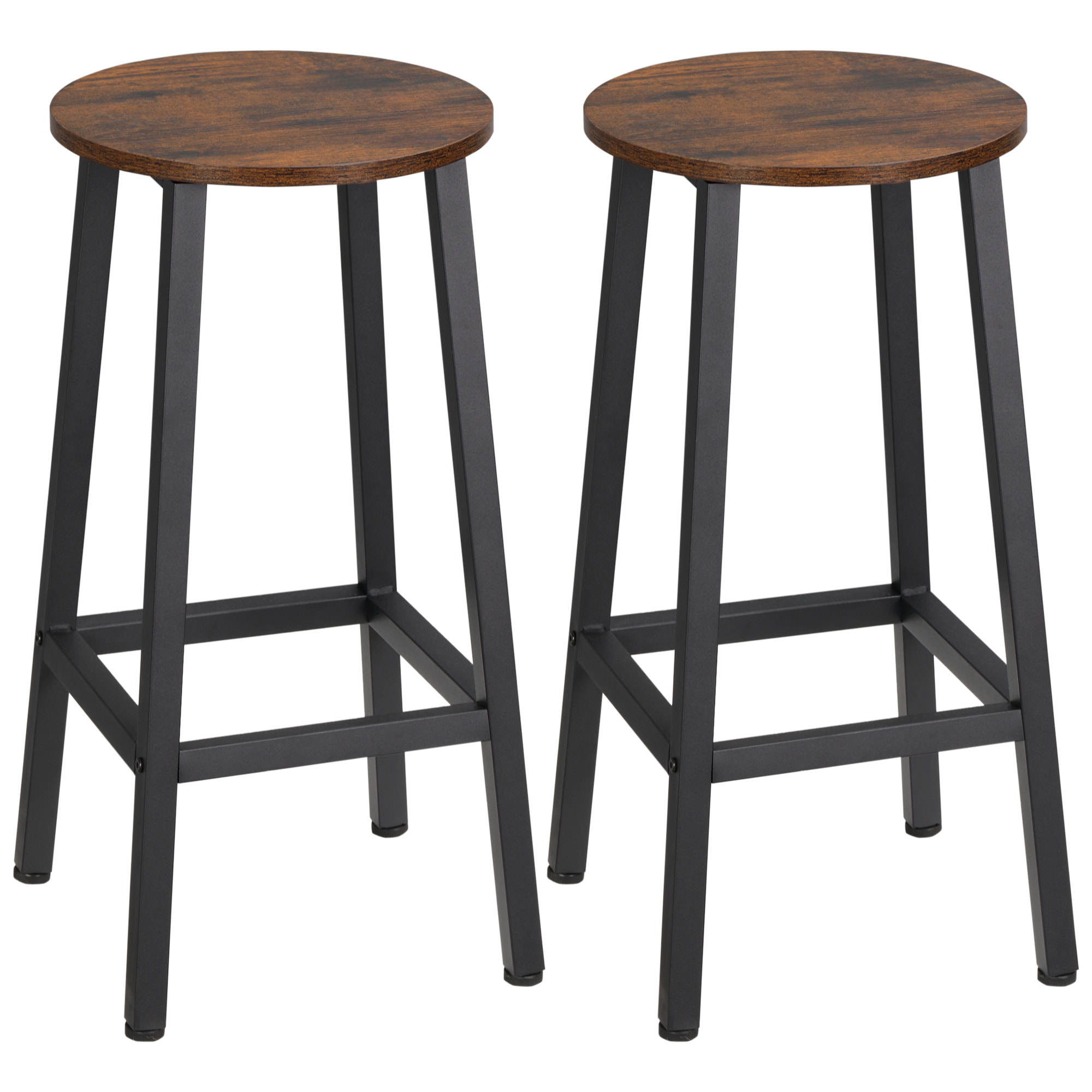 Juego de 2 Taburetes Altos de Cocina Taburetes de Bar con Patas de Acero y Reposapiés para Salón Comedor Bar Carga 75 kg 32,5x32,5x65 cm Marrón Rústico y Negro