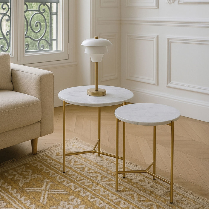 Set de 2 tables basses effet marbre et pieds en métal SHIAP