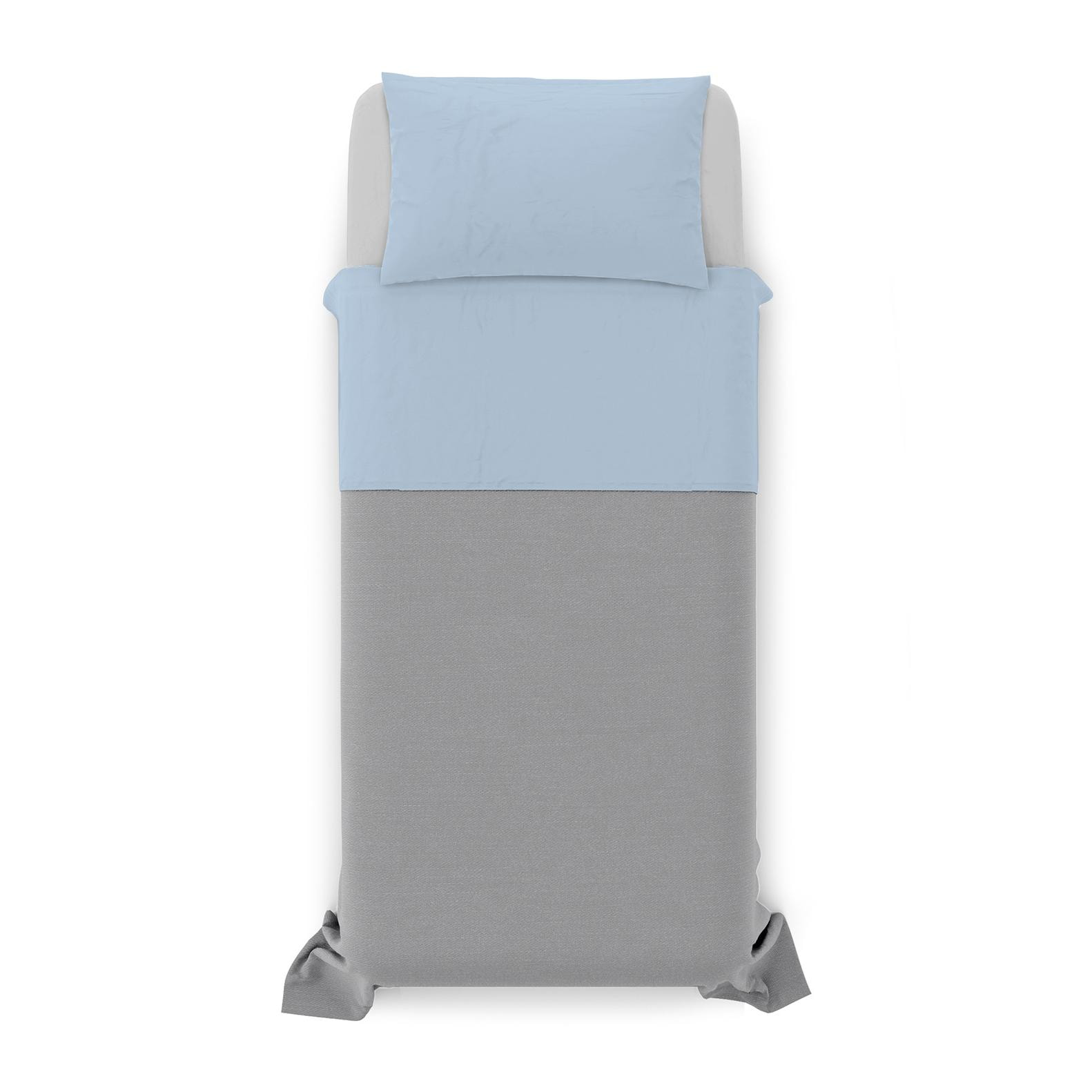 COMPLETO LETTO NATURAL COLOUR MADE IN ITALY COTONE-AZZURRO/GRIGIO CHIARO SINGOLO