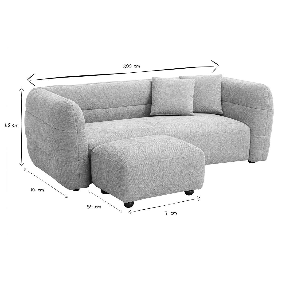 Canapé 3 places et repose pieds en tissu effet velours texturé beige JOYA