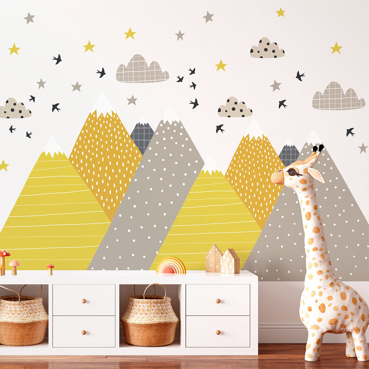 Stickers muraux enfants - Décoration chambre bébé - Autocollant Sticker mural géant enfant montagnes scandinaves FARIDKA