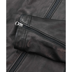 Giubbotto biker in pelle naturale nera collo coreana