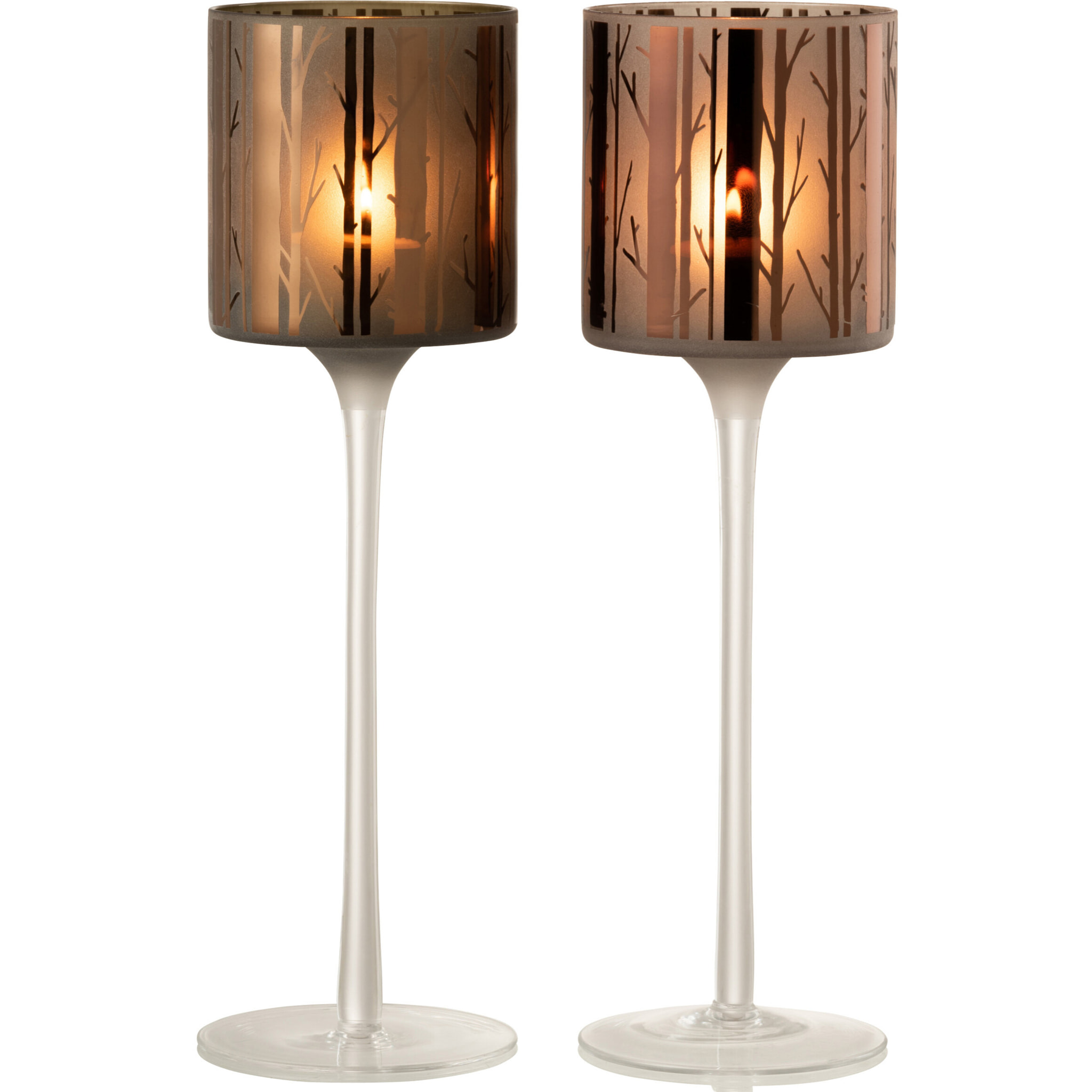 J-Line photophore sur pied Arbre - verre - marron - large - 2 pcs