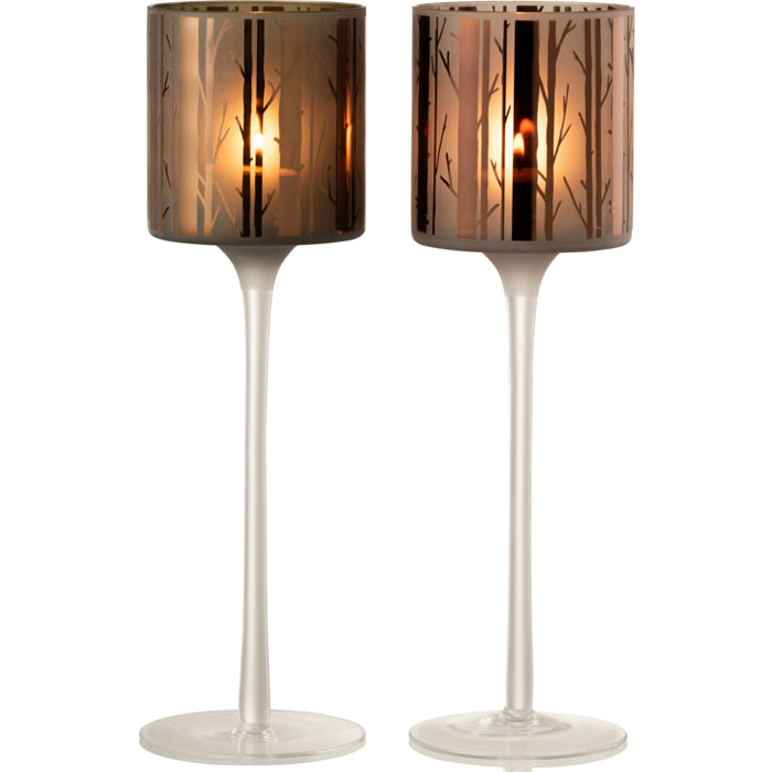 J-Line photophore sur pied Arbre - verre - marron - large - 2 pcs