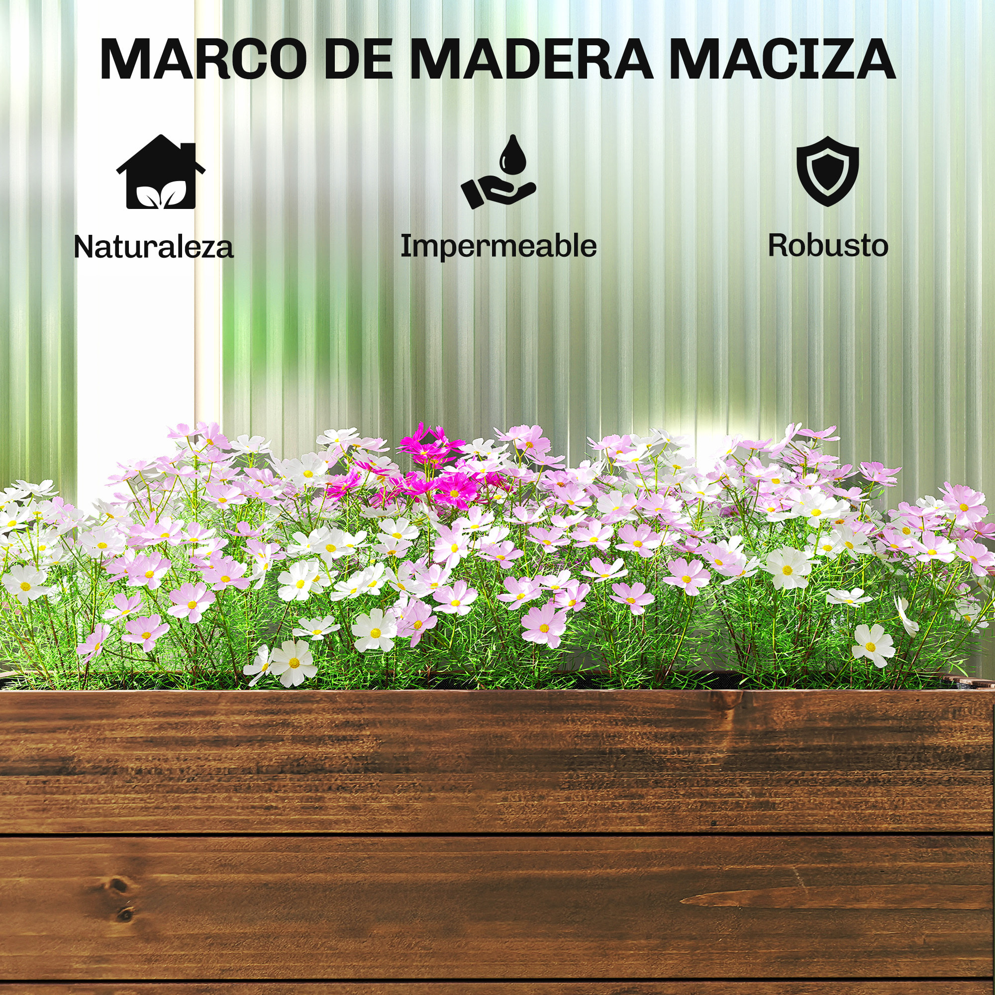 Jardinera Exterior de Madera con Ruedas, Huerto Urbano Elevado con Orificio de Drenaje y Tela no Tejida, Macetero Exterior Rectangular para Jardín, Terraza, 60x30x41 cm, Marrón Oscuro