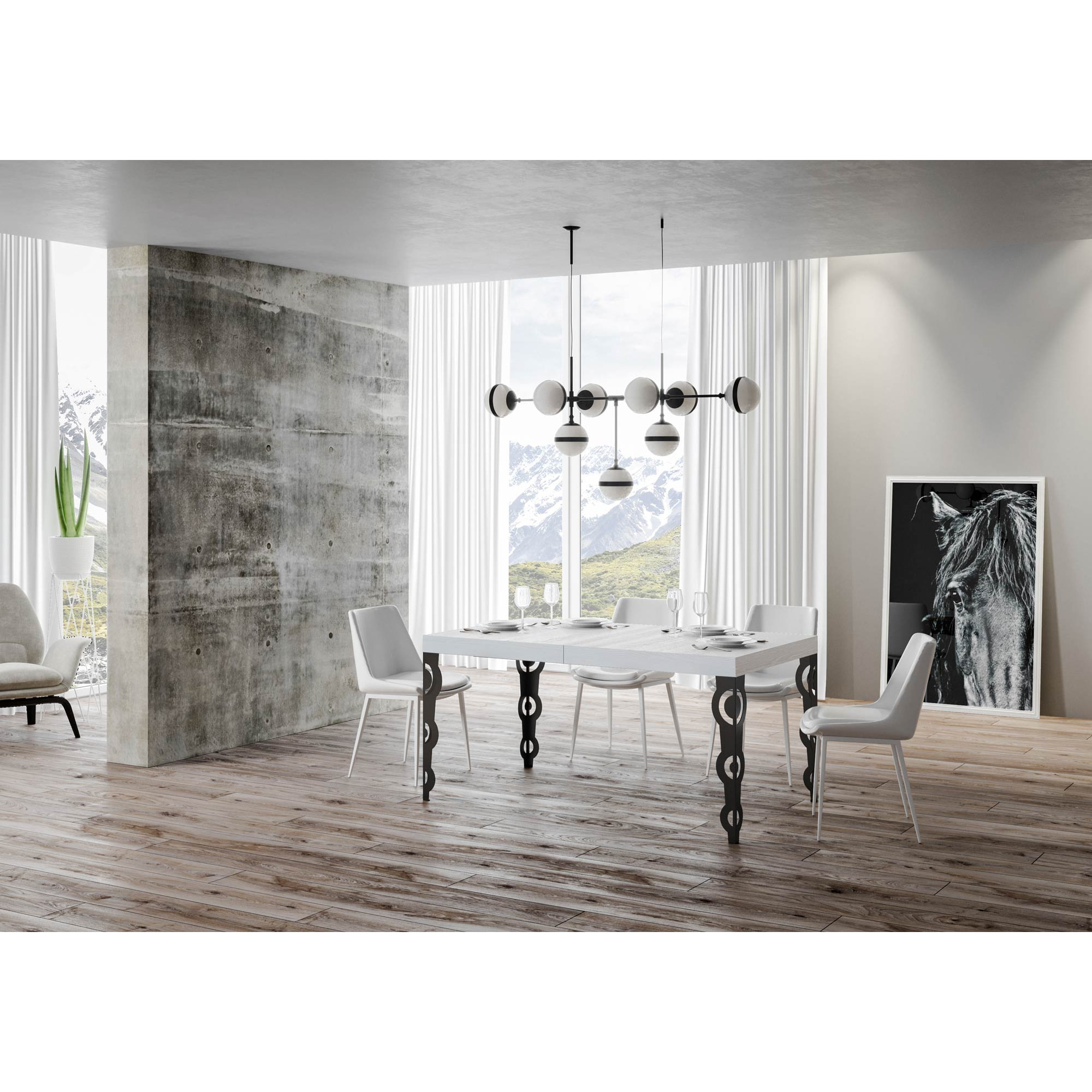 Tavolo allungabile 90x140/400 cm Karamay bianco frassino telaio Antracite