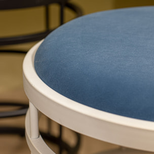 Tabouret en métal blanc et assise en velours bleu  TOMMY