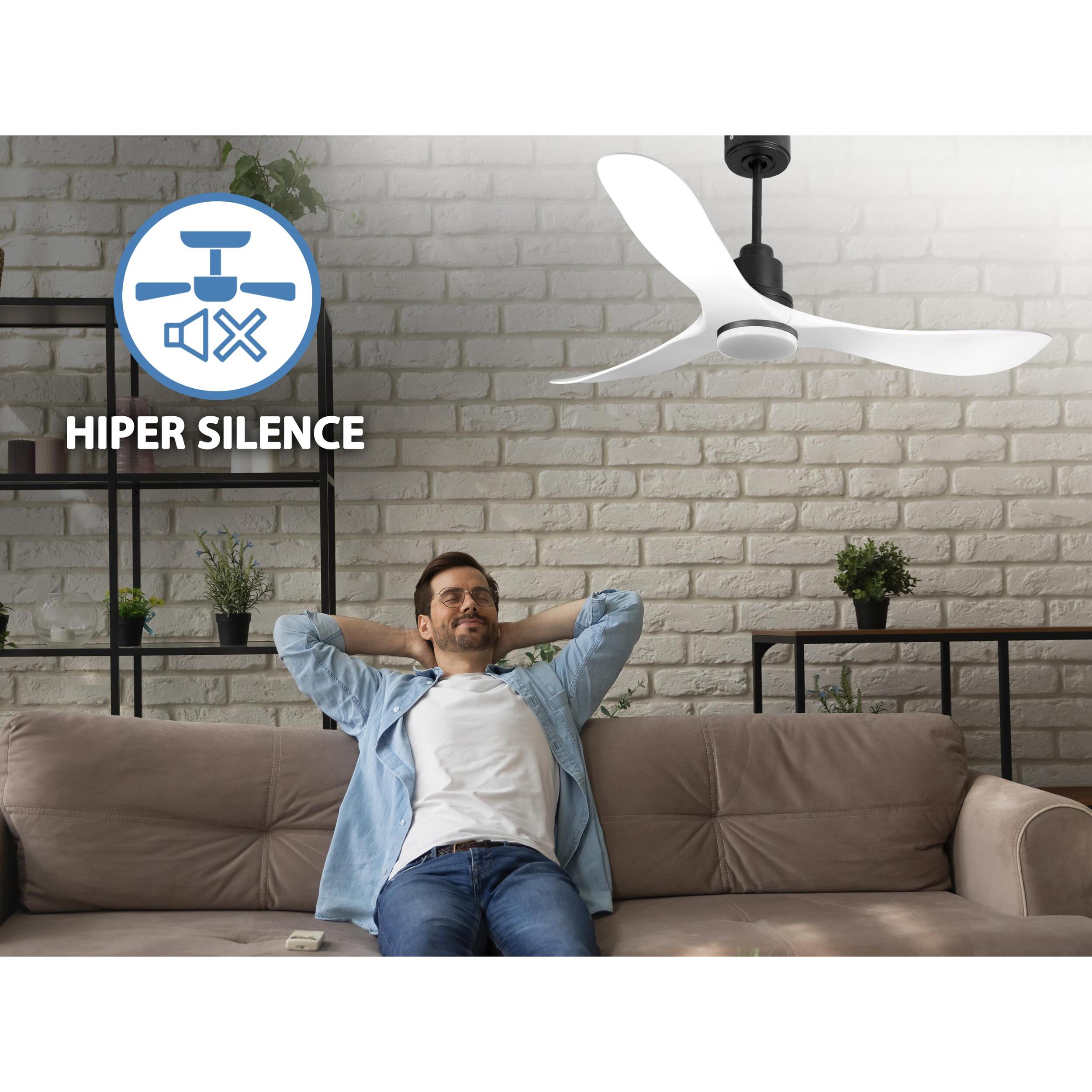 Ventilador de techo Reversible Termostato Dimable Wifi Motor DC Techos Inclinados Mando a Distancia Luz tres tonos Hypersilence Memoria TongaD132C04LED64621 PURLINE