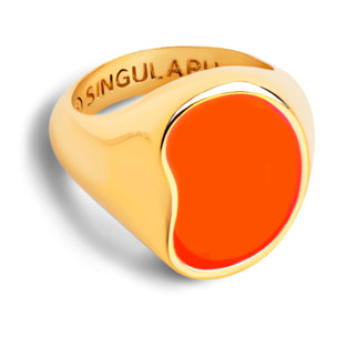 Anillo Signet Bean Neon Orange Enamel Baño Oro