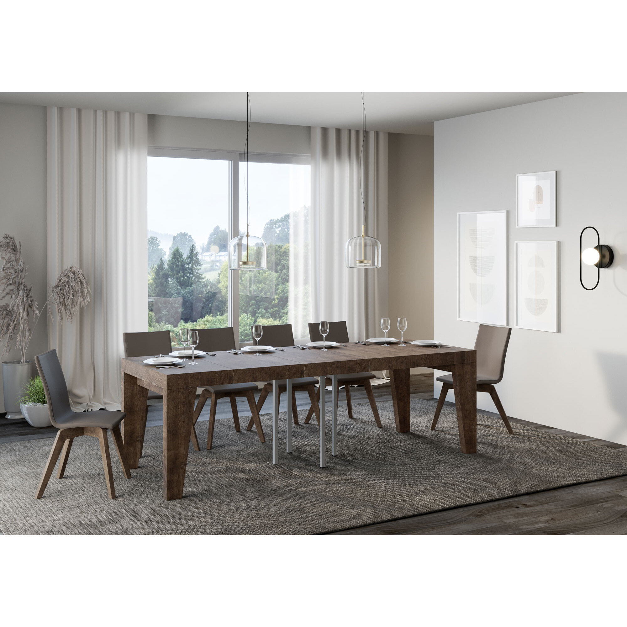 Table extensible 90x90/246 cm Naxy Premium Noyer