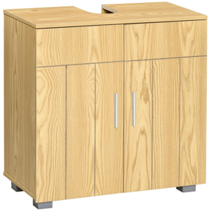 kleankin Mueble para Debajo del Lavabo Armario Baño de Suelo de Madera con 2 Puertas y Estante Ajustable Interior Moderno 60x30x60 cm Natural