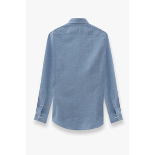 Camicia Uomo 1 Bottone Francese Slim Jacquard Fantasia Blu Inchiostro\Bianco