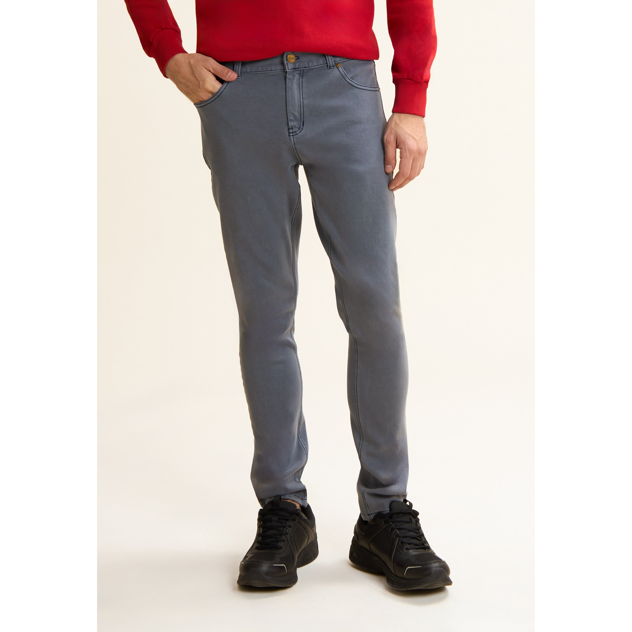 Jeans 5 Tasche Uomo Slim Fit Effetto Used in Bull Denim