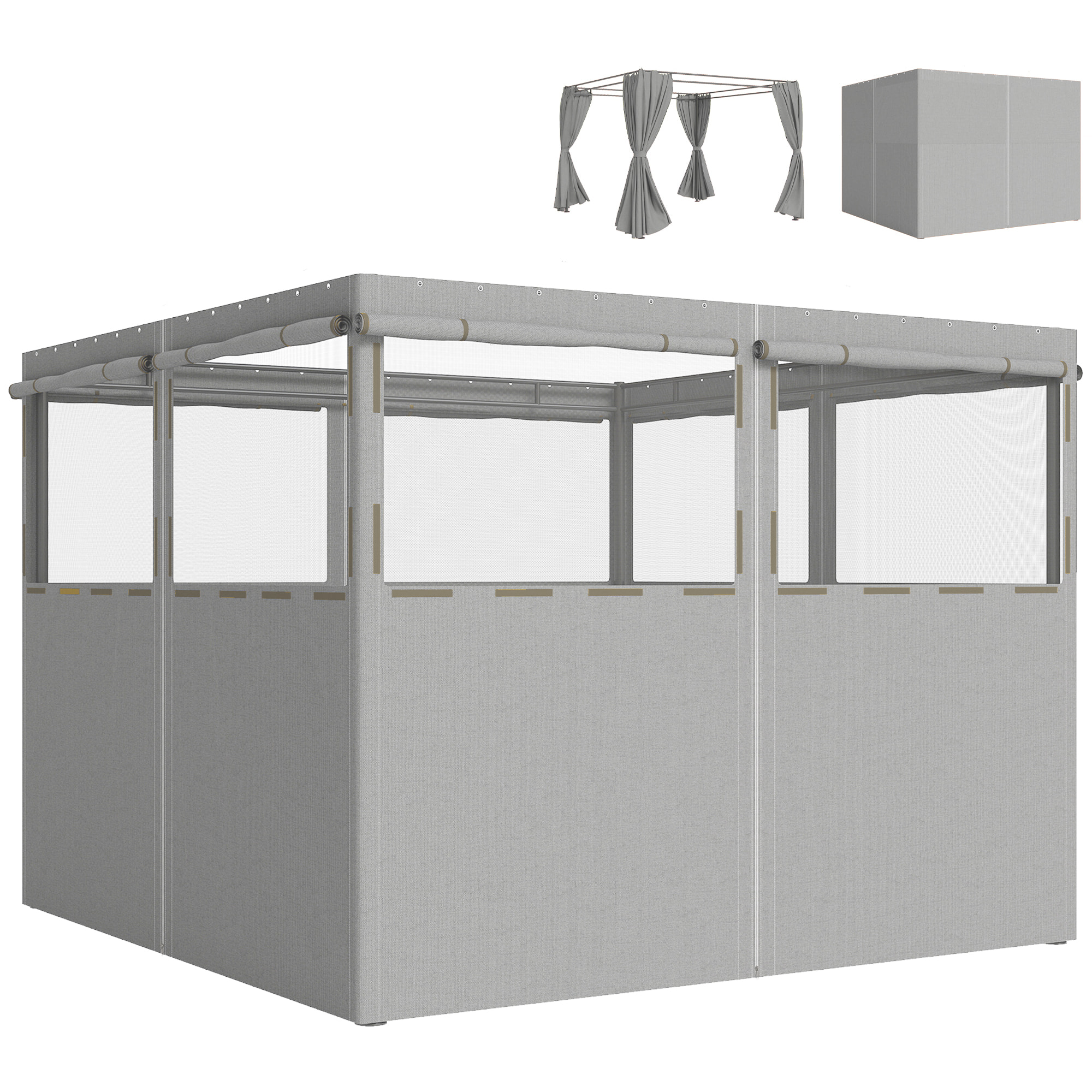 4 Paredes Laterales para Cenador, 3x3 m, Laterales de Carpa con 8 Ventanas de Malla Enrollables, Protección UV 30+, Impermeable, Reemplazo Lateral para Carpa de Jardín, Gris Claro