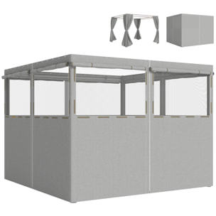 4 Paredes Laterales para Cenador, 3x3 m, Laterales de Carpa con 8 Ventanas de Malla Enrollables, Protección UV 30+, Impermeable, Reemplazo Lateral para Carpa de Jardín, Gris Claro