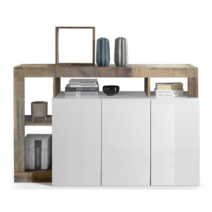 Lou - buffet bas - 3 portes - 146 cm - Blanc / Beige