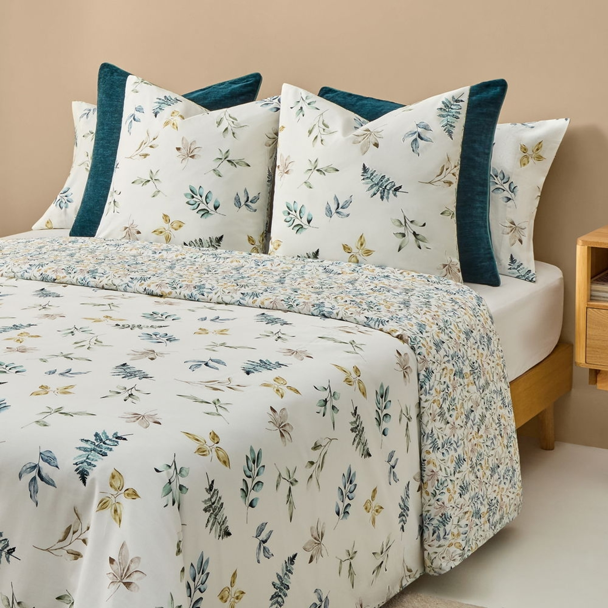 Funda nórdica algodón hojas en rama Folo color verde 100% Algodón percal