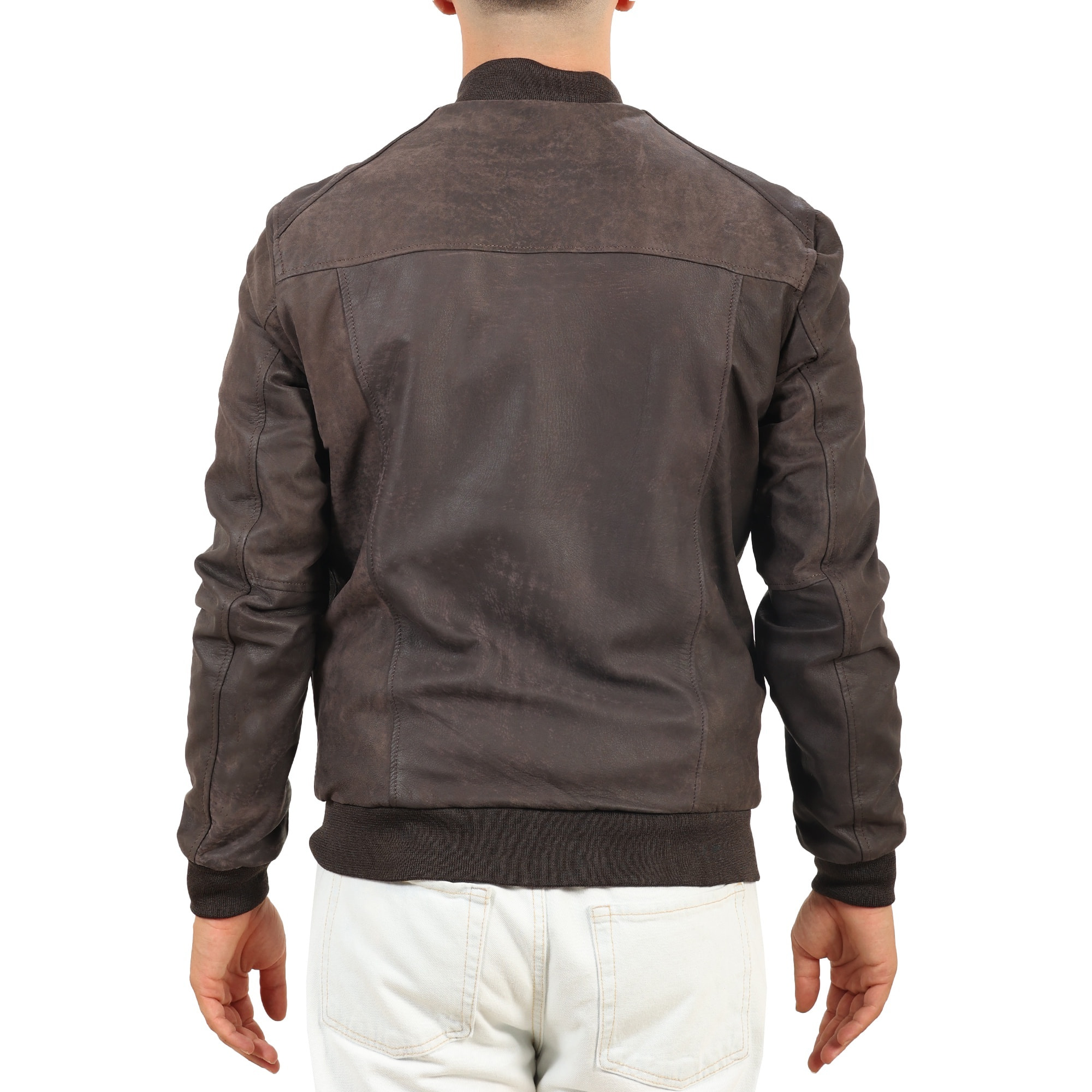 Giubbino in vera pelle di vitello rifinizione dakota Testa di Moro-Slim Fit