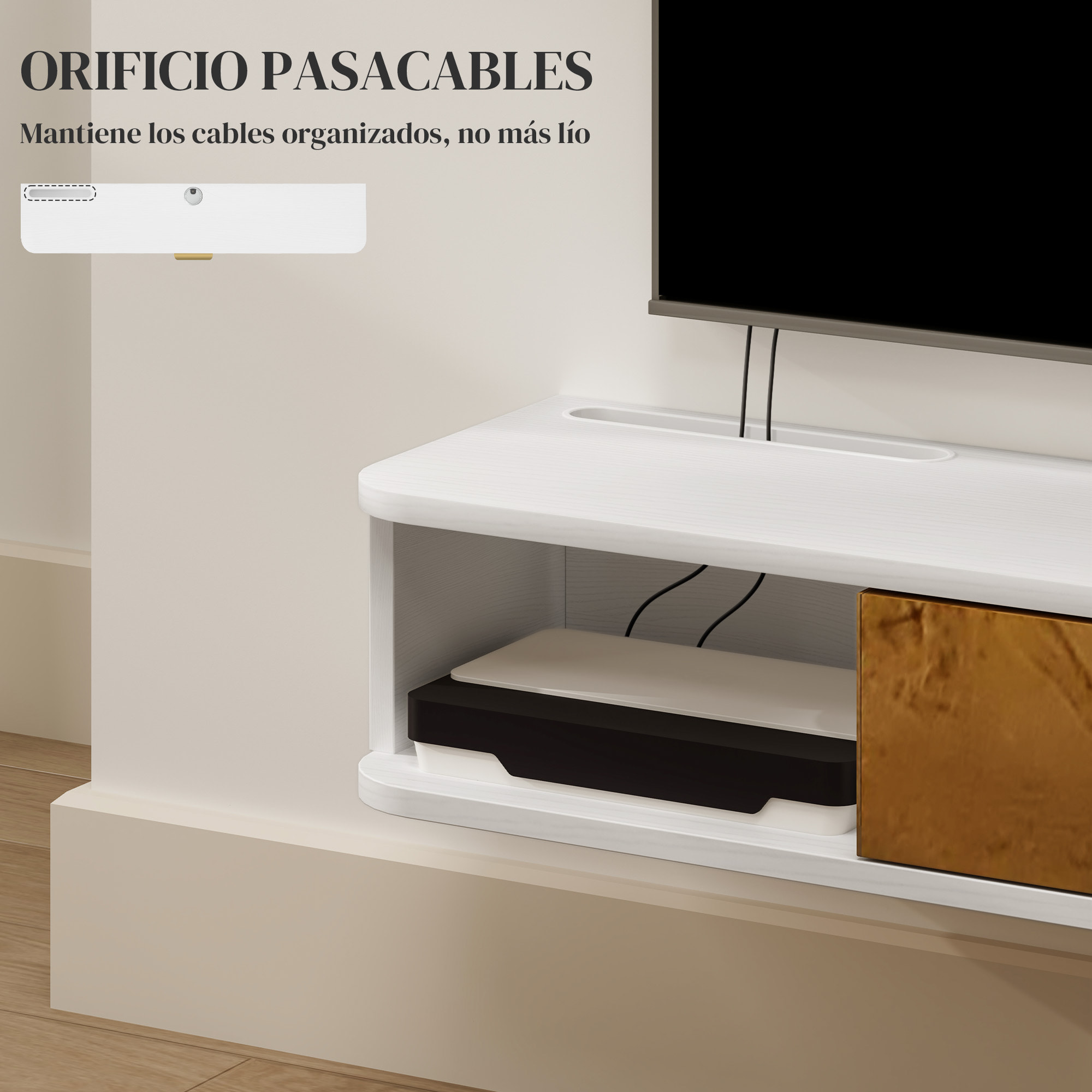 Mueble de Salón Mueble de Comedor con Estante de Pared Mueble de TV Armario Compartimentos Orificios para Cables para Televisión de Pared 120x24x16 cm Blanco