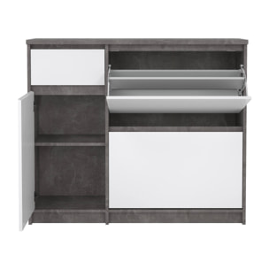 Scarpiera Todd, Mobile portascarpe, Armadio da ingresso multiuso, Mobiletto per calzature, 109x32 h93 cm, Cemento e Bianco lucido