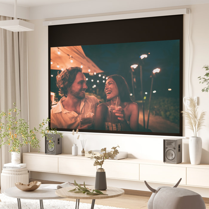 Écran de projection motorisé 100 pouces, 16:9 4K HD - mural avec télécommande - blanc
