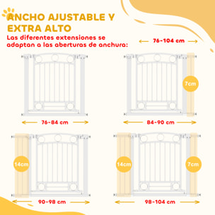 Barrera para Perros Puerta para Perros con Ancho Ajustable 76-104 cm Barrera de Seguridad para Perros con 2 Extensiones para Escaleras y Puertas Blanco