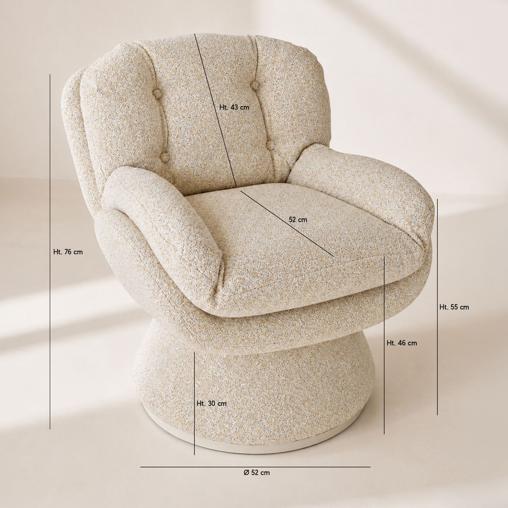 Fauteuil pivotant en tissu beige GUSTAVE