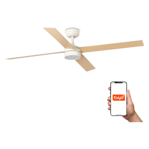 RUDDER L 4 LED Ventilateur de plafond blanc/frêne TUYA