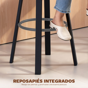 Juego de 2 Taburetes de Bar, Taburetes Altos de Cocina Giratorios, Tapizados de PU, con Respaldo, Marco de Metal, Reposapiés, Asiento de 76,5 cm de Altura, Gris Oscuro