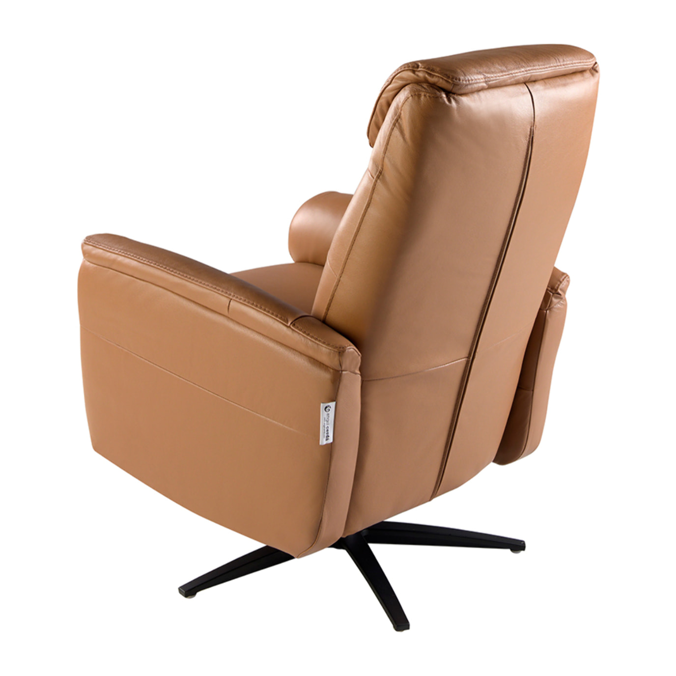 Sillón Angel Cerdá relax giratorio con reposabrazos asiento y respaldo tapizados en piel de origen vacuno en marrón patas de acero inoxidable en negro mate 78x96x105cm