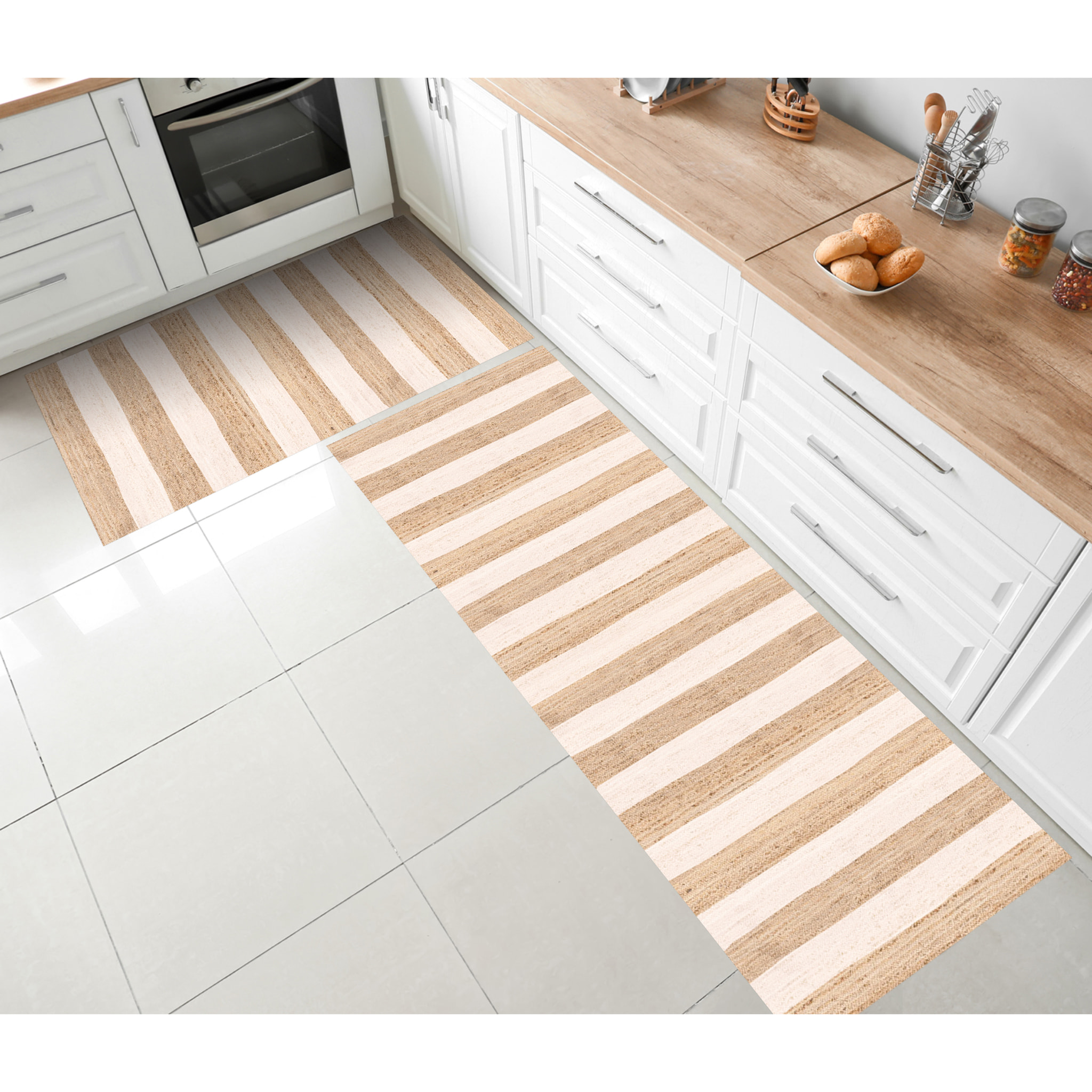 Alfombra de vinilo CERAMIKO, Rayas yute, imitación textura natural 66x100 cm
