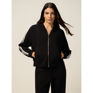 Oltre - Felpa soft touch con zip e cappuccio - Nero