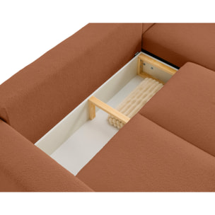 Livy - canapé d'angle réversible 4 places convertible avec coffre en tissu bouclette - Terracotta