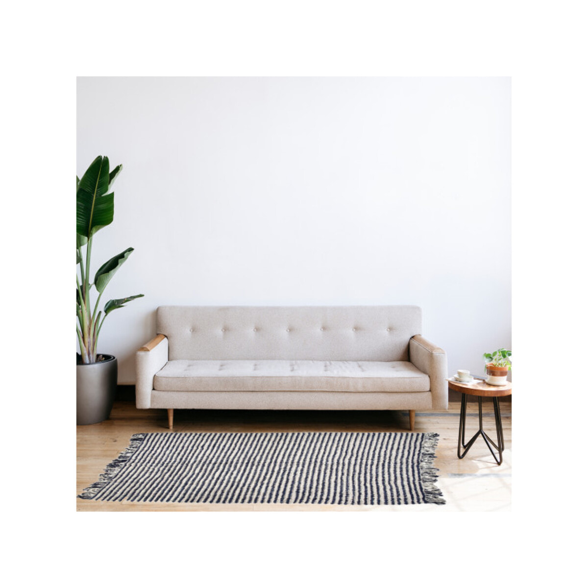 Tapis 160 x 230 cm en tissu bleu marine avec franges bicolores - MARINE