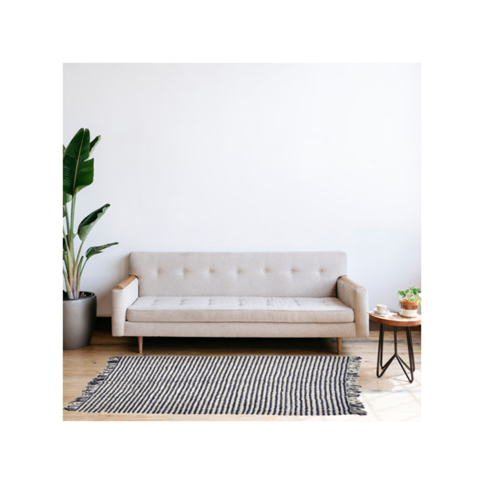Tapis 160 x 230 cm en tissu bleu marine avec franges bicolores - MARINE