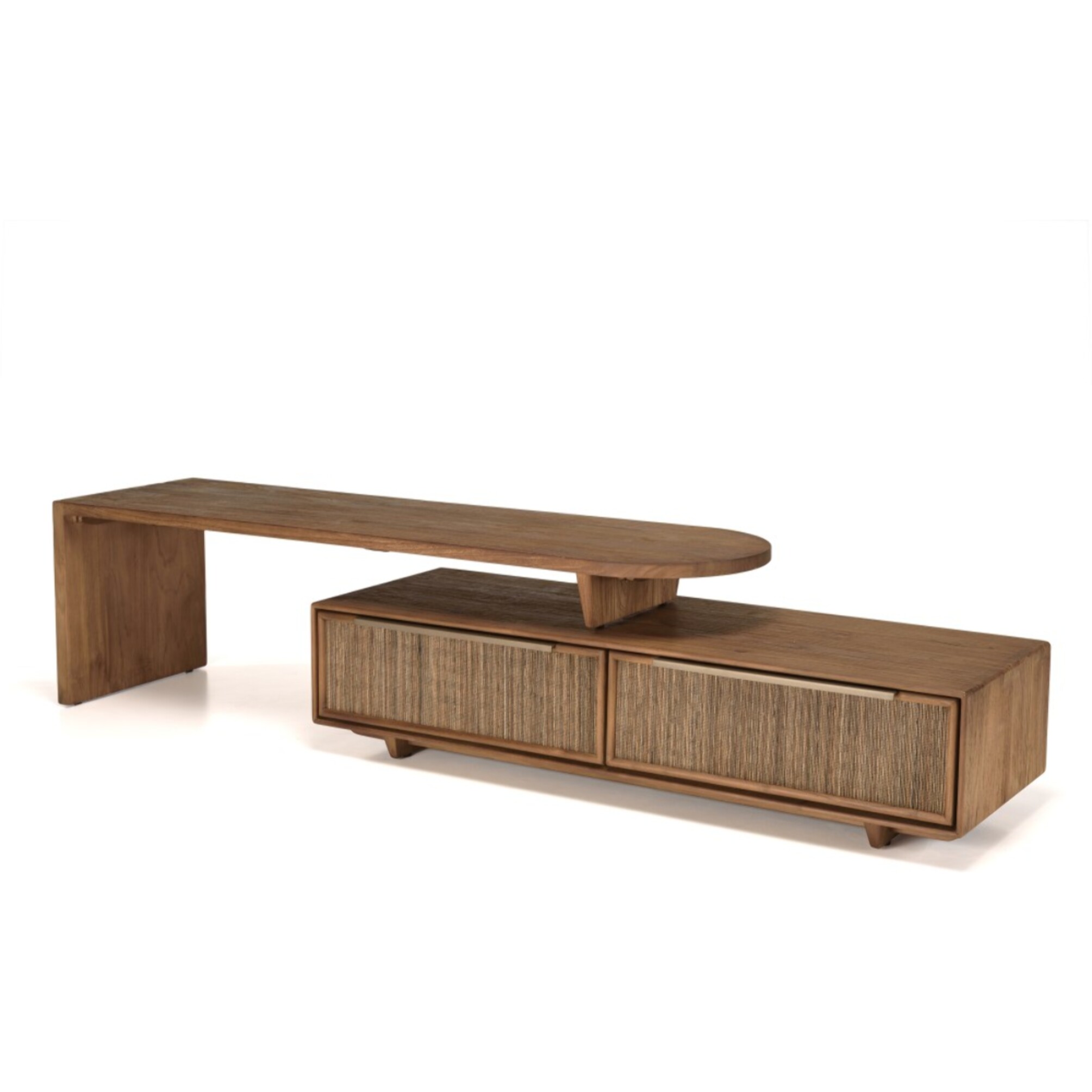SIXTINE - Meuble TV modulable 140x40cm 2 tiroirs en bois teck recyclé