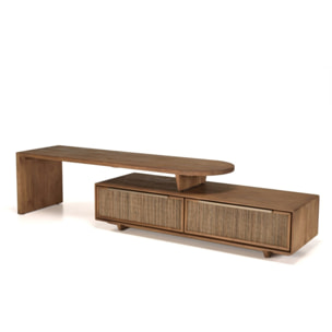 SIXTINE - Meuble TV modulable 140x40cm 2 tiroirs en bois teck recyclé