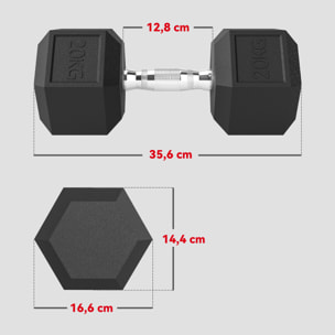 Mancuerna Hexagonal 20 kg de Hierro Fundido, Pesas de Metal Recubiertas de Goma, con Mango Moleteado, para Entrenamiento en Casa, Gimnasio, y Oficina, Negro y Plata