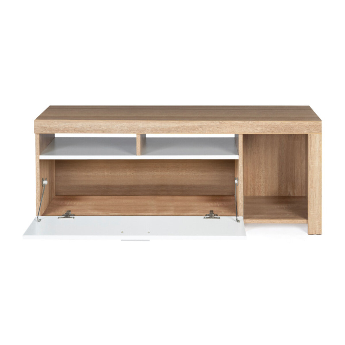 Meuble TV Maryse bois et blanc rangements multiples L110cm