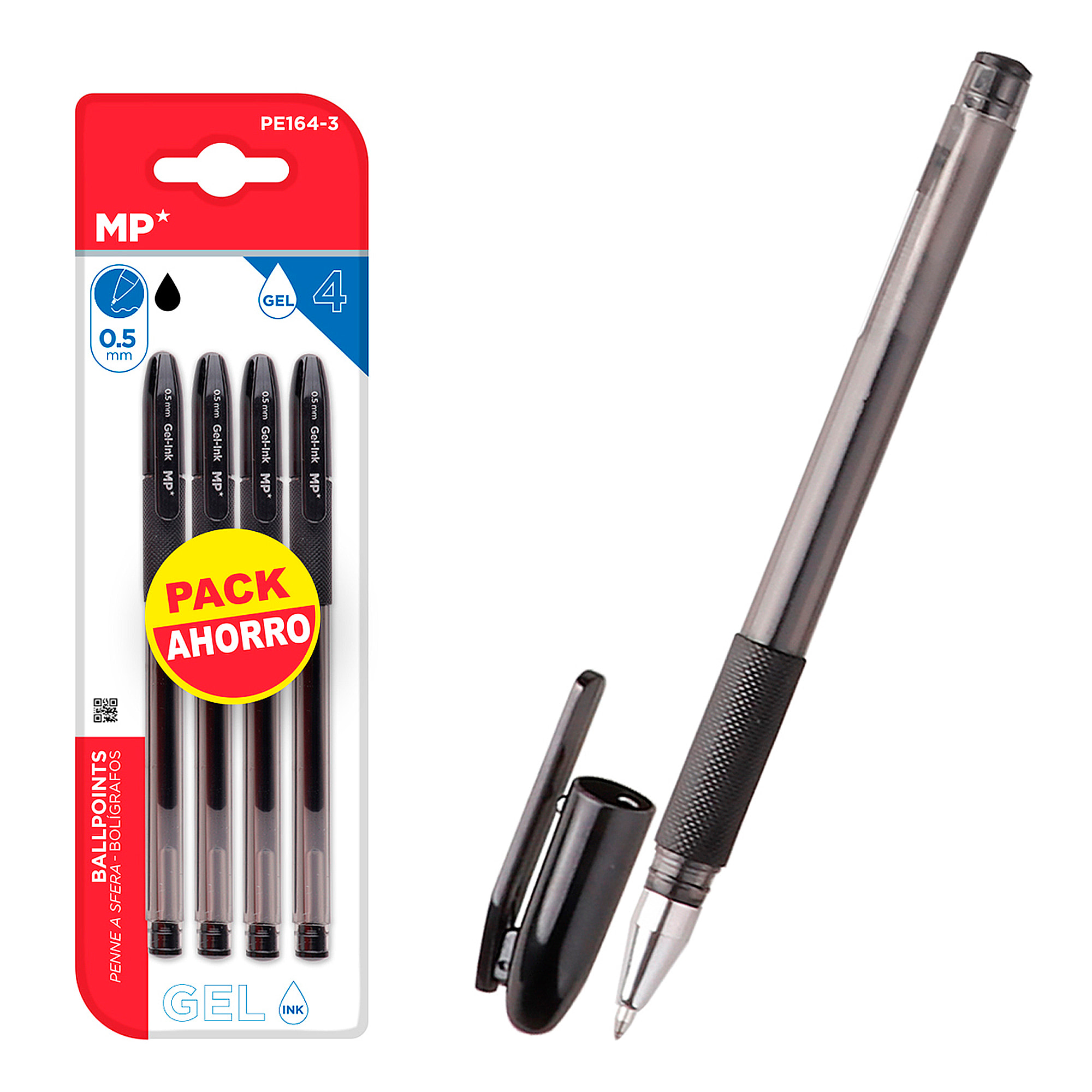 SET DI PENNE A INCHIOSTRO GEL PUNTA 0,5 mm 4 Pz nere.