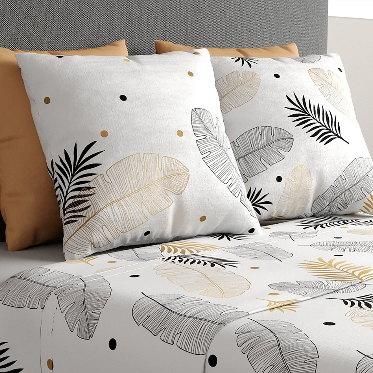 Parure de draps 100% coton imprimé - envole - gris