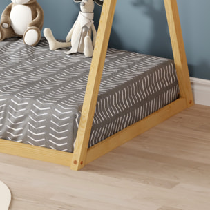 Lit Tipi 90 x 190 cm, couleur Blanc & Bois, En Bois de Pin Naturel, Robustesse et Durabilité, Stimule l'Imagination des Enfants