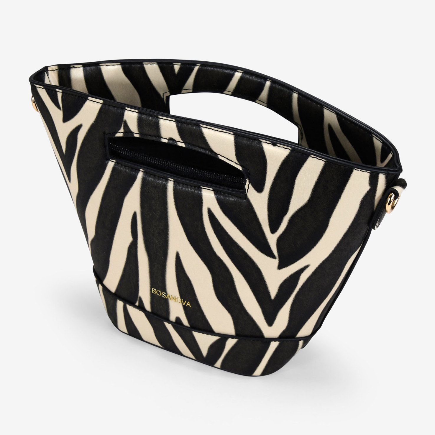 Bolso de mano efecto cebra con cremallera