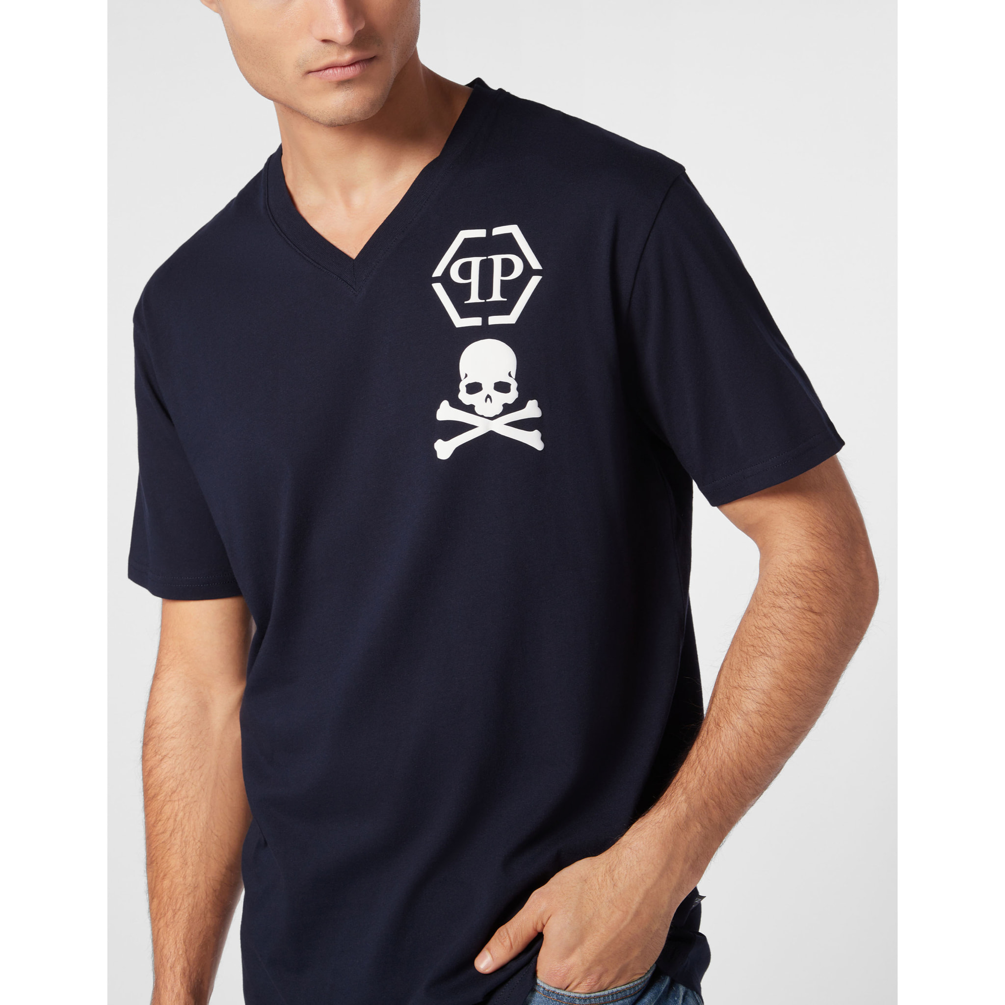 PHILIPP PLEIN Camiseta cuello pico SKULL